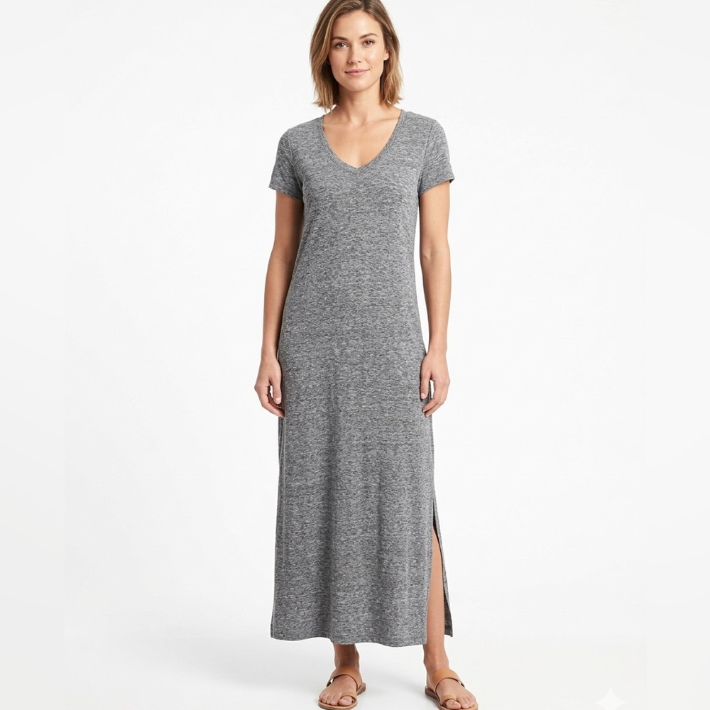 Old Navy Heather Gray Knit Maxi Short Sleeve T-Shirt Dress